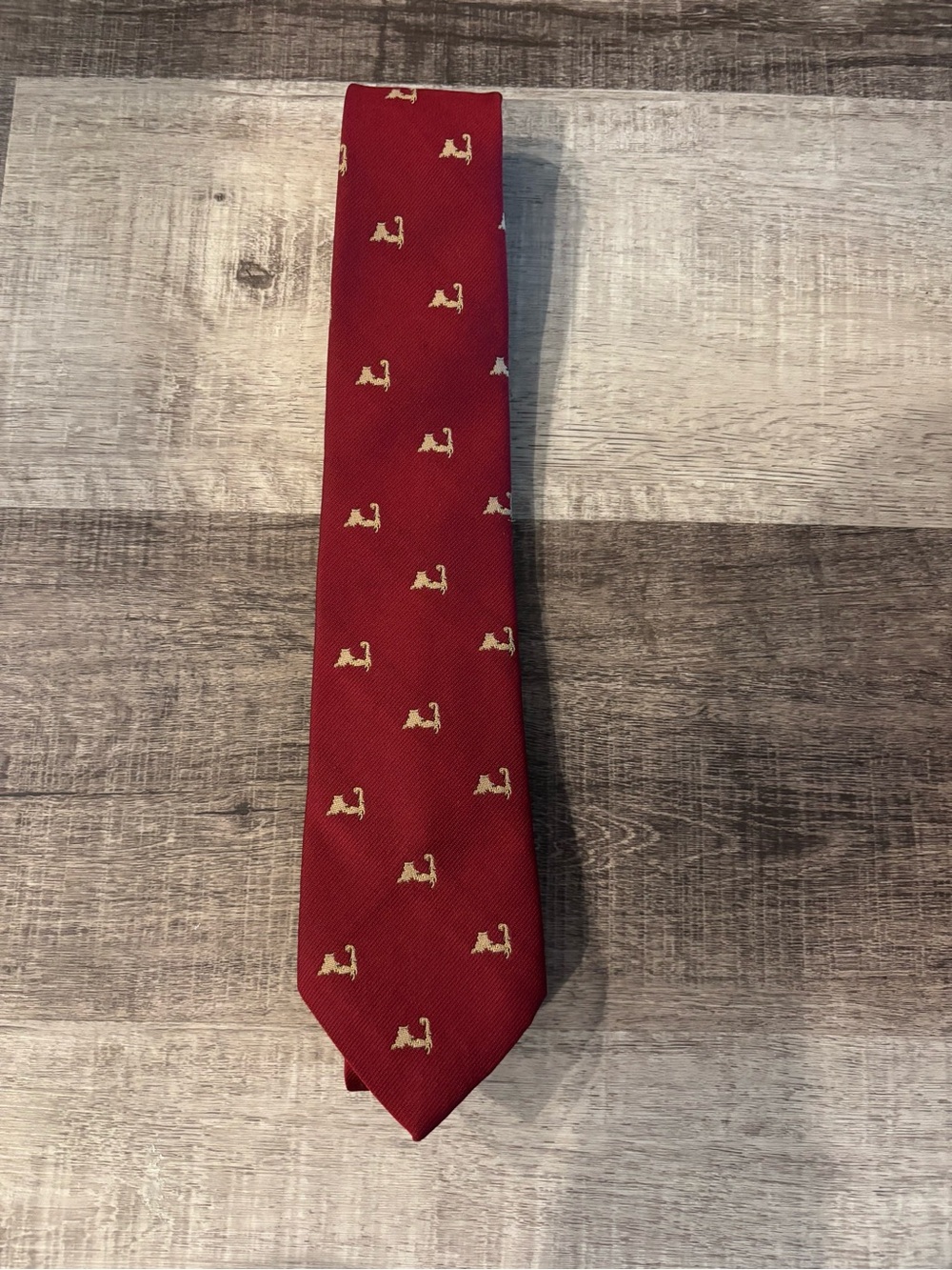 Puritan Red Tie with Small Cream Dog Motif